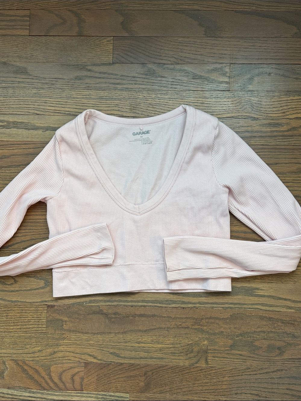 Garage Serene Pink Ribbed V-Neck Long Sleeve Crop Top